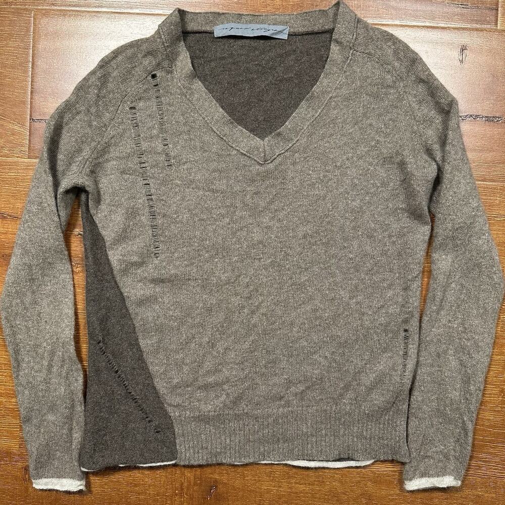 Raquel Allegra Sweater Womens 1 S Brown 100% Cashmere Oversized Distressed Chic